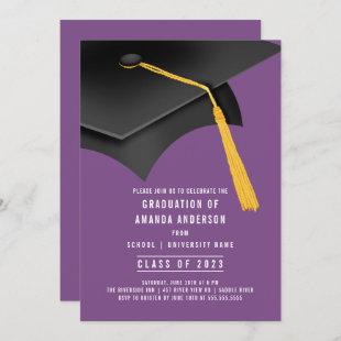 Grad Cap Purple Graduation Party Invitation