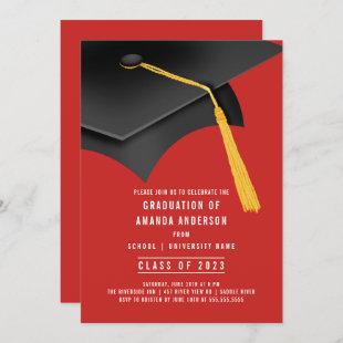 Grad Cap Red Graduation Party Invitation