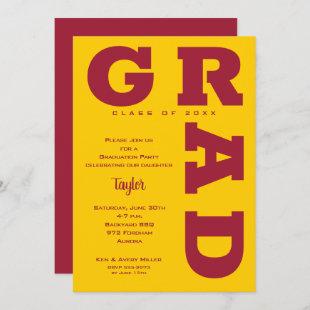 GRAD Crimson on Gold Graduation Invitation
