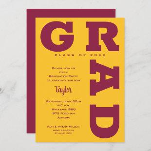 GRAD Gold and Maroon Graduation Invitation
