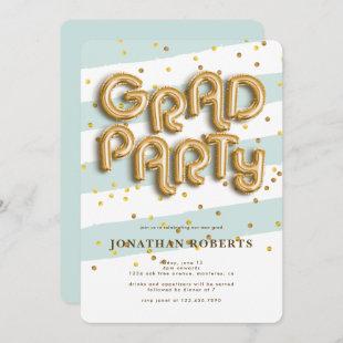Grad Gold Foil Balloon Party Invitation