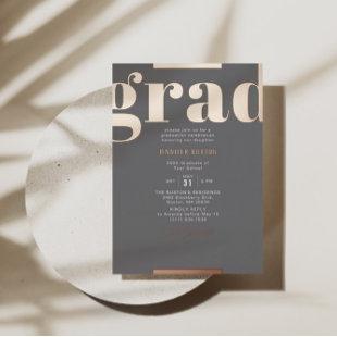Grad Modern Bold Graduation Party Gray Rose Gold  Foil Invitation