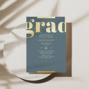 Grad Modern Bold Graduation Party Green & Gold Foil Invitation