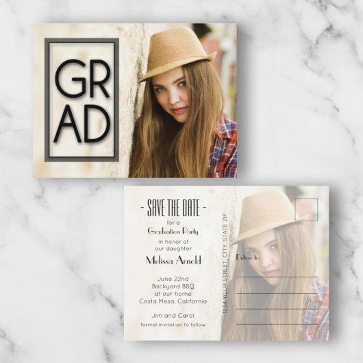 GRAD Overlay Photo Graduation Save the Date Postcard