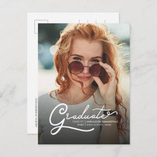 Grad Party 2022 Modern Photo Graduation Script Invitation Postcard