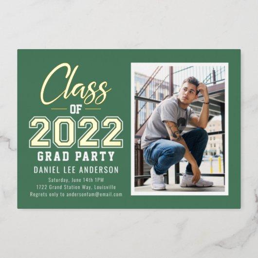 Grad Party | Cactus Green Photo Graduation Foil Invitation
