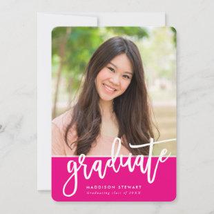 GRAD PARTY chic photo trendy calligraphy hot pink Invitation