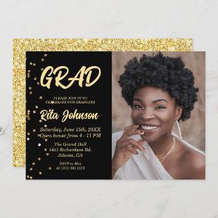 Grad Party Class of 2023 Gold Glitter Graduation Invitation