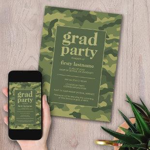 Grad Party - Green Camo Print for Graduation Party Invitation