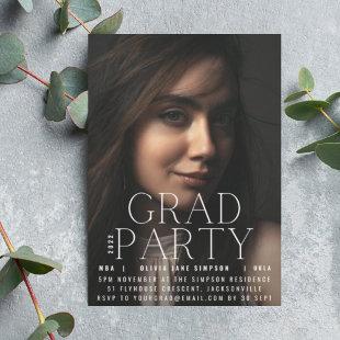 GRAD PARTY | White Modern Script College Invitation
