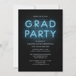Grad Photo Blue Neon Sign Graduation Party Invitation