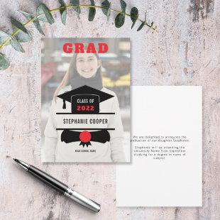 Grad Photo Cap Red Black 2022 Graduation Announcement