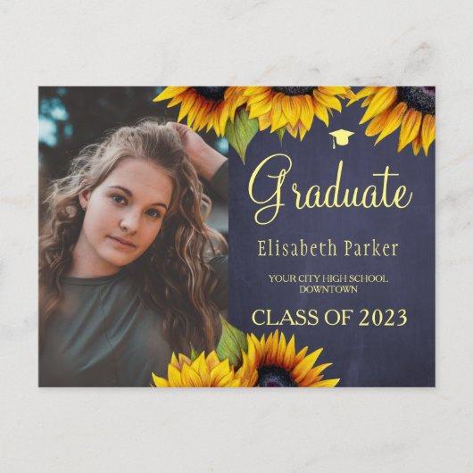 Grad photo gold sunflowers graduation announcement