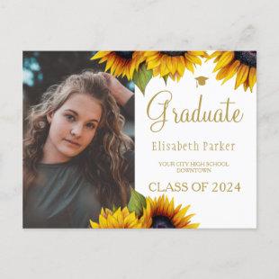 Grad photo gold sunflowers graduation announcement