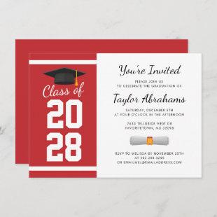 Grad Red White Class of 2023 Graduation Party Invitation