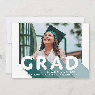 Grad Retro Photo Green Personalized Graduation Announcement