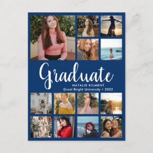 Graduate 13 Photo Collage Blue & White Graduation Announcement Postcard