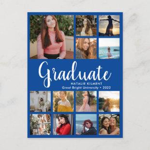 Graduate 13 Photo Collage Navy Blue Graduation Announcement Postcard
