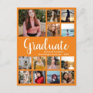 Graduate 13 Photo Collage Orange Graduation Announcement Postcard