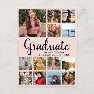 Graduate 13 Photo Collage Pink & Black Graduation Announcement Postcard