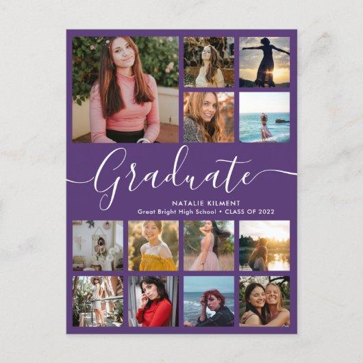 Graduate 13 Photo Collage Purple Graduation Announcement Postcard