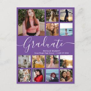 Graduate 13 Photo Collage Purple Graduation Announcement Postcard
