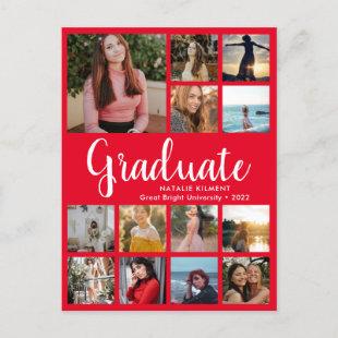 Graduate 13 Photo Collage Red and White Graduation Announcement Postcard