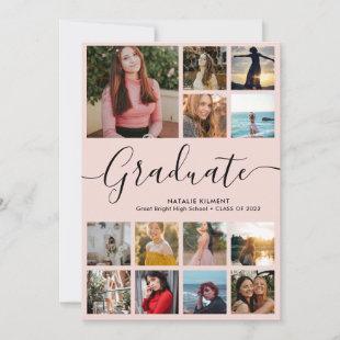 Graduate 14 Photo Collage Pink & Black Graduation Invitation