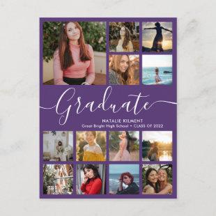 Graduate 14 Photo Collage Purple Graduation Announcement Postcard