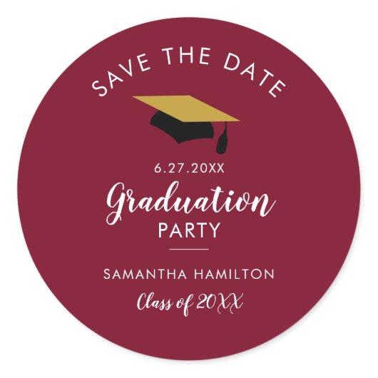 Graduate 2024 Burgundy Save the Date Grad Party Classic Round Sticker