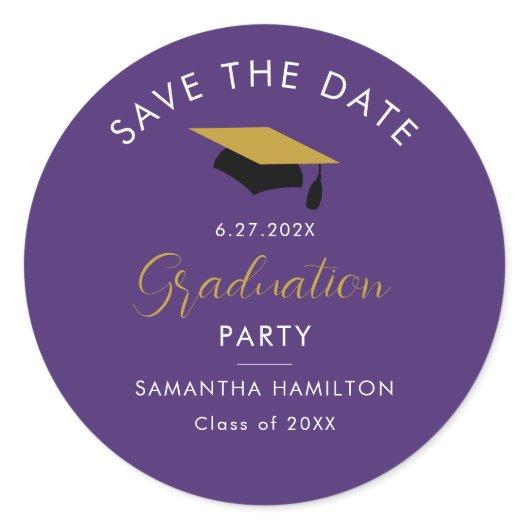 Graduate 2024 Script Save the Date Grad Purple Classic Round Sticker