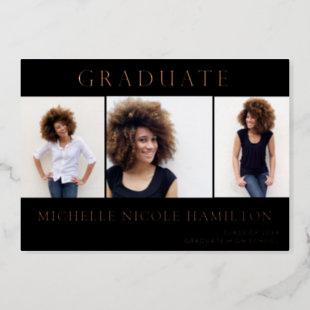 Graduate 3 Photo Black Foil Grad Announcement