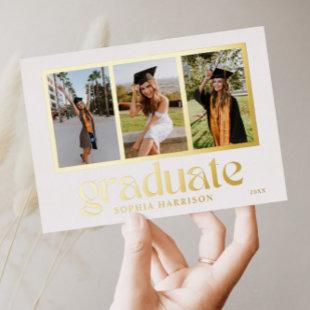 Graduate 3 Photos Graduation Announcement Card