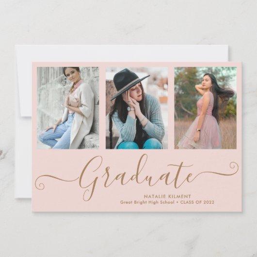 Graduate 4 Photo Collage Pink & Gold Graduation Invitation