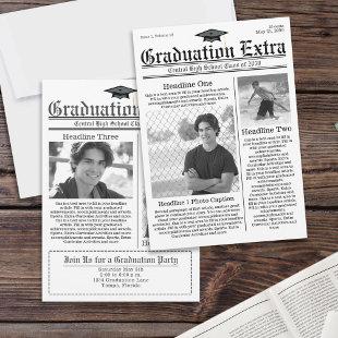 Graduate Black and White Photo Collage Newspaper Invitation