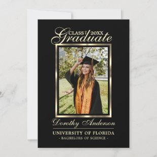 Graduate Black Gold Class of | PHOTO Thank You Announcement