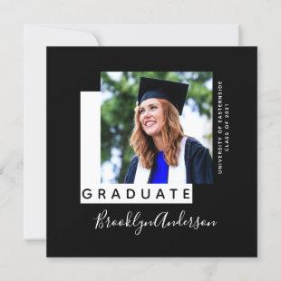 Graduate Black White Photo Graduation Annoucement