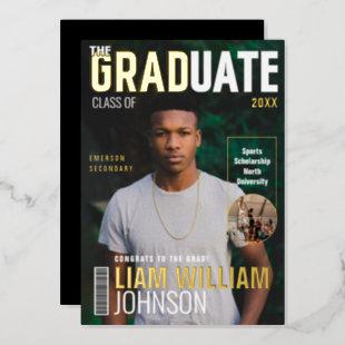 Graduate Bold Custom Grad Photo Magazine Cover Foil Invitation