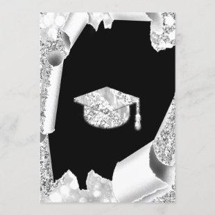 Graduate CAP Bachelorette Party Black Gray Invitation