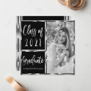 Graduate Class of 2021 Black Silver Gray Script Note Card