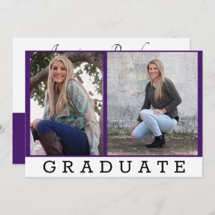 Graduate Classic Purple Add Two Photos Custom Announcement