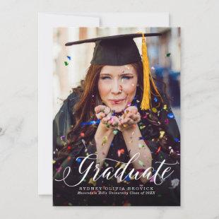 Graduate classic script photo vertical graduation announcement