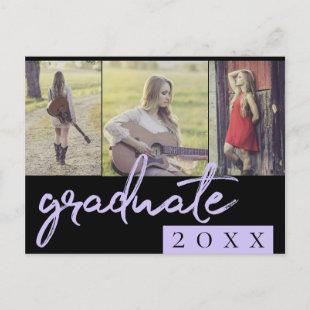 Graduate Collage | Lavender Brush 3 Photo Keepsake Invitation Postcard