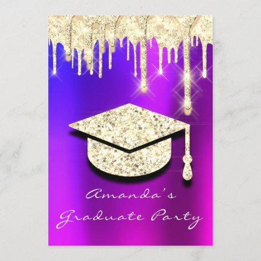Graduate Drips Gold Cap Glitter Glam Holographic Invitation