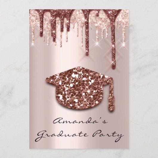Graduate Drips Rose Gold Cap3D Effect Glam Party Invitation