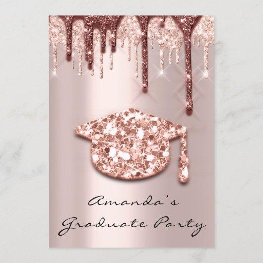 Graduate Drips Rose Gold Cap 3D Effect Glam Party Invitation
