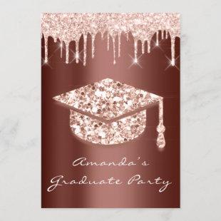 Graduate Drips Rose Gold Cap 3D Glam Brown Glam Invitation