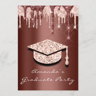 Graduate Drips Rose Gold Cap 3D Glam Brown Glamy Invitation