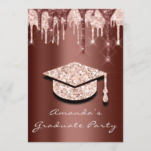 Graduate Drips Rose Gold Cap 3D Glam Brown Glamy Invitation