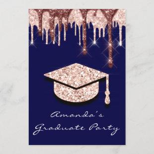 Graduate Drips Rose Gold Cap 3D Glam Navy Glamy Invitation
